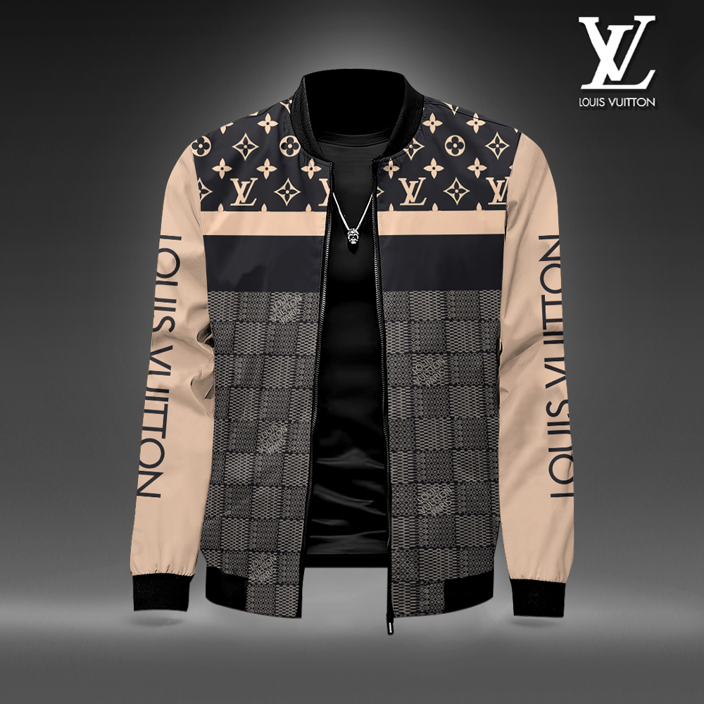 Louis Vuitton LV Logo Beige Luxury Brand Premium Varsity Jacket Special Collection Fashion Style Outfits
