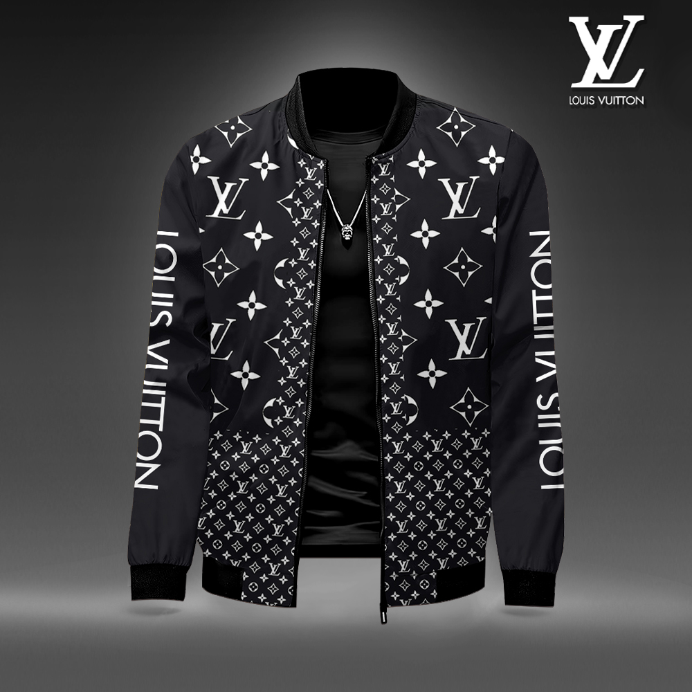 Louis Vuitton LV Logo Black Luxury Brand Premium Varsity Jacket Special Collection Style Fashion Outfits