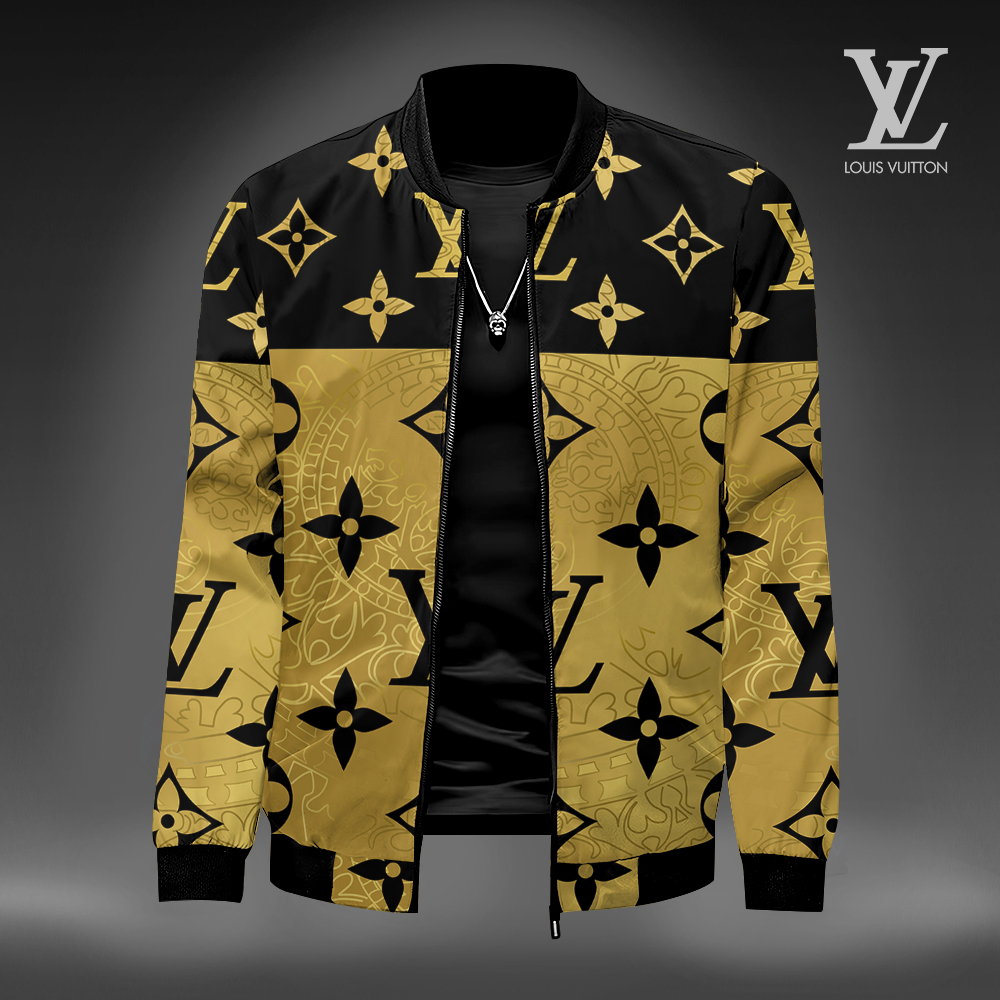 Louis Vuitton LV Logo Yellow Black Luxury Brand Premium Varsity Jacket Special Collection Style Fashion Outfits