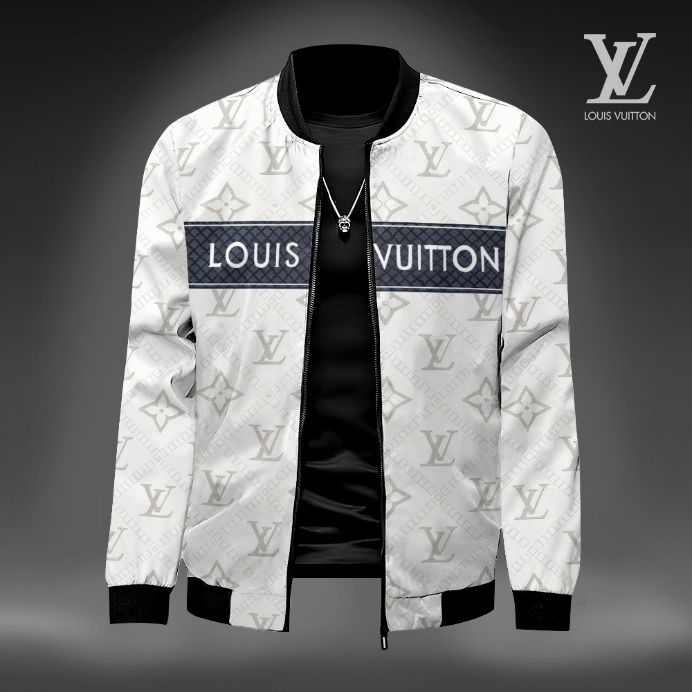 Louis Vuitton LV Logo Pattern White Luxury Brand Premium Varsity Jacket Special Collection Style Fashion Outfits