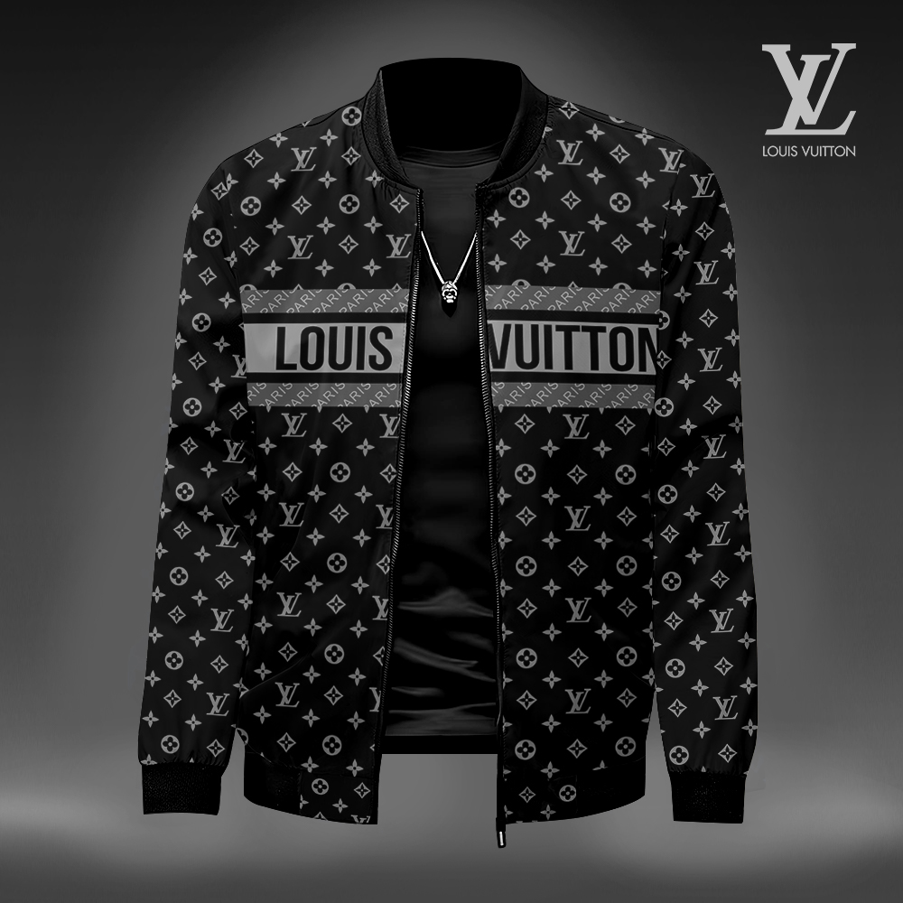 Louis Vuitton LV Logo Pattern Black Luxury Brand Premium Varsity Jacket Special Collection Style Fashion Outfits