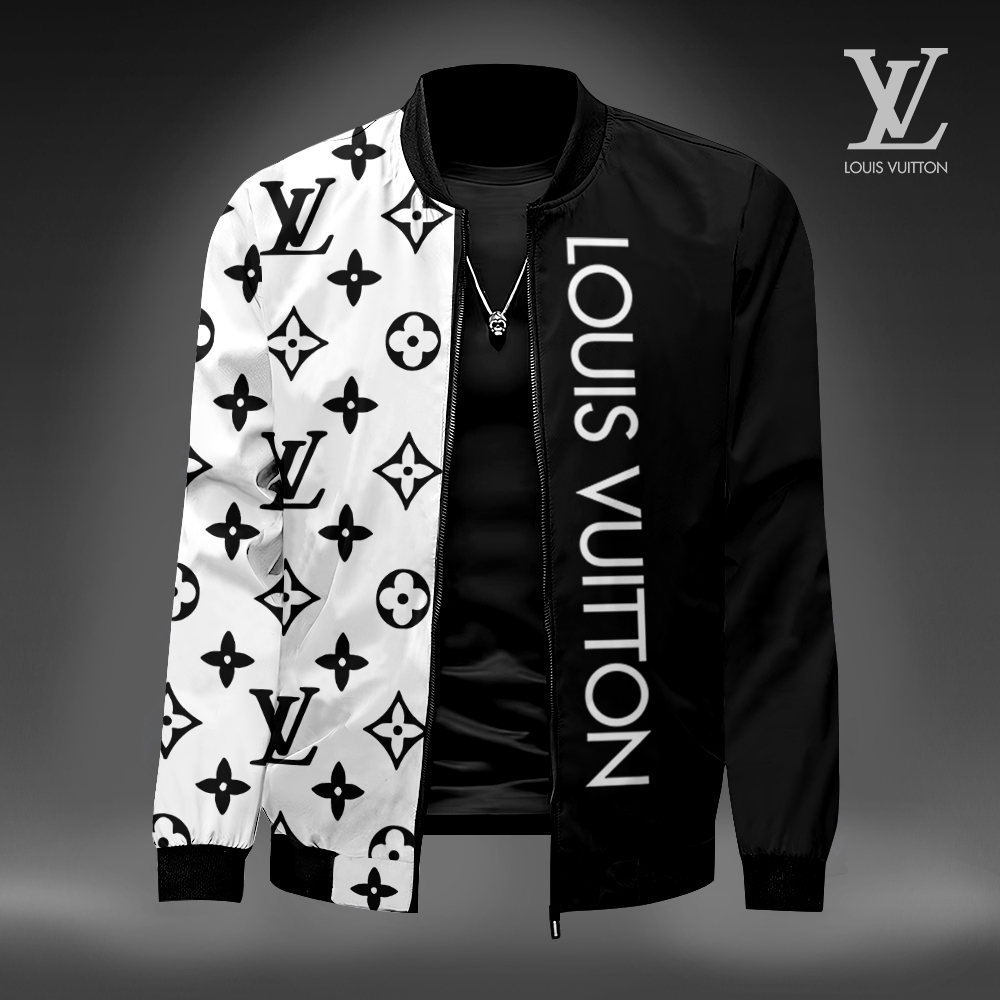 Louis Vuitton LV Logo Black White Luxury Brand Premium Varsity Jacket Special Collection Style Fashion Outfits