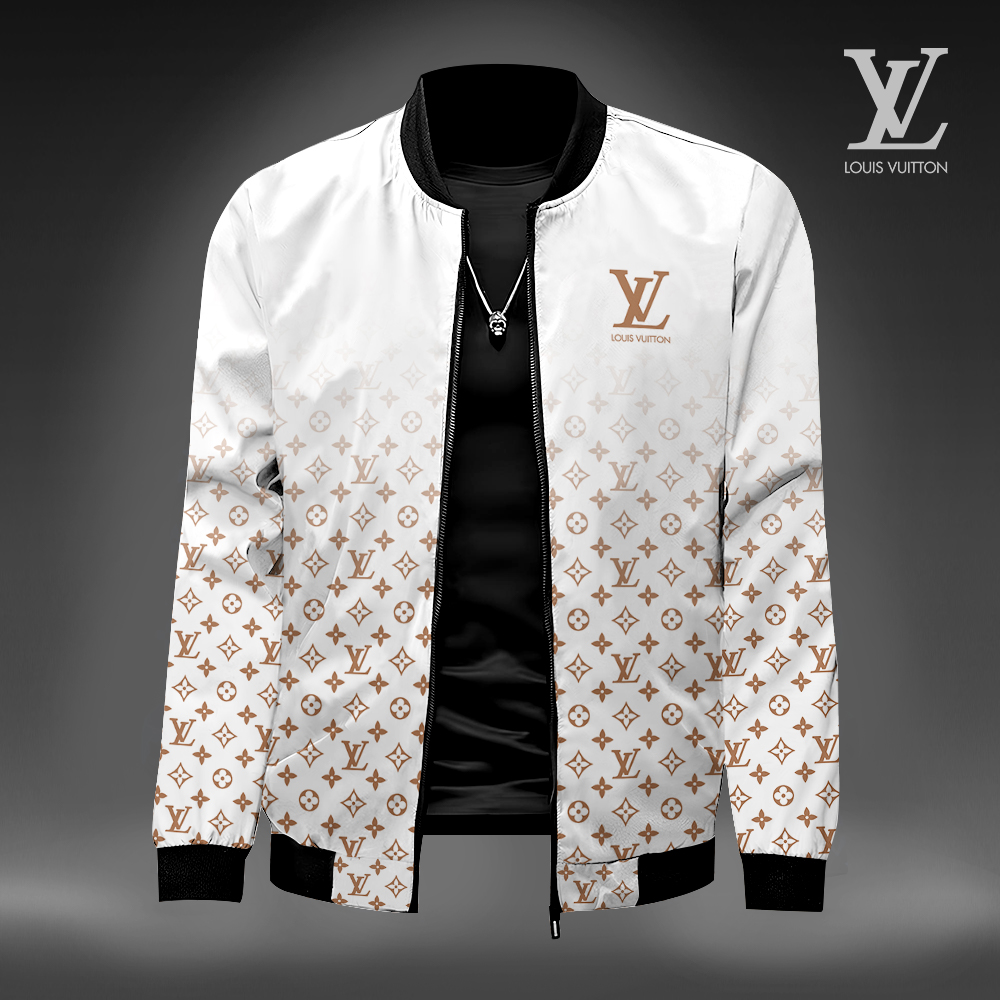 Louis Vuitton Brown Logo White Luxury Brand Premium Varsity Jacket Special Collection Style Fashion Outfits