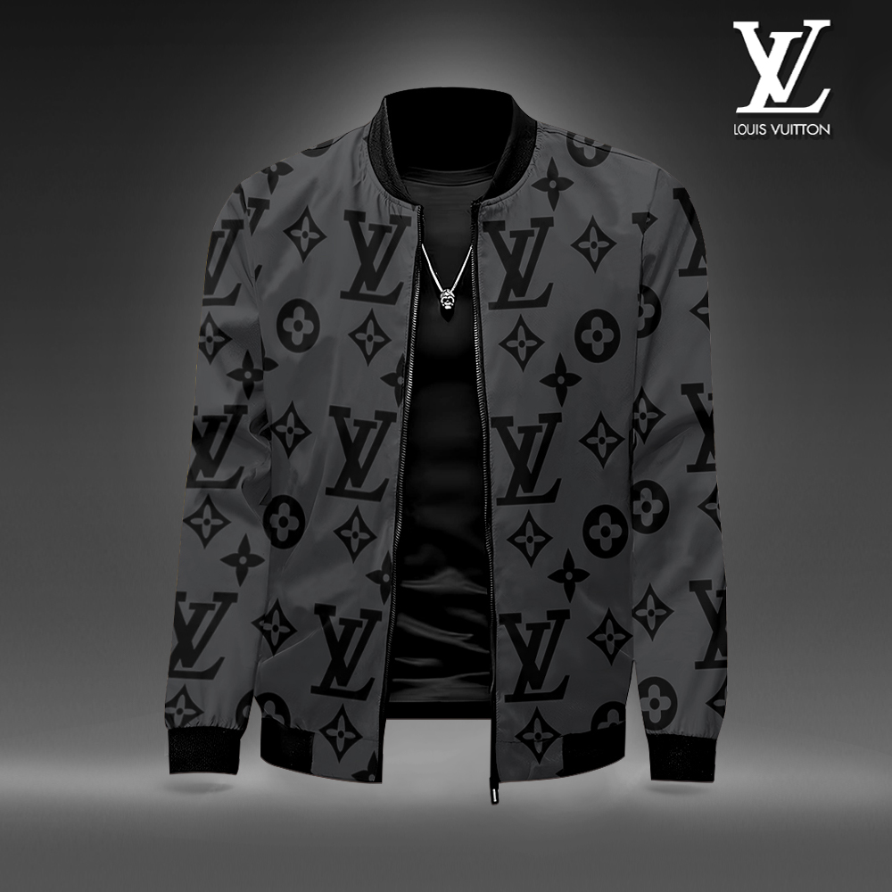 Louis Vuitton Grey White Luxury Brand Premium Varsity Jacket Special Collection Style Fashion Outfits