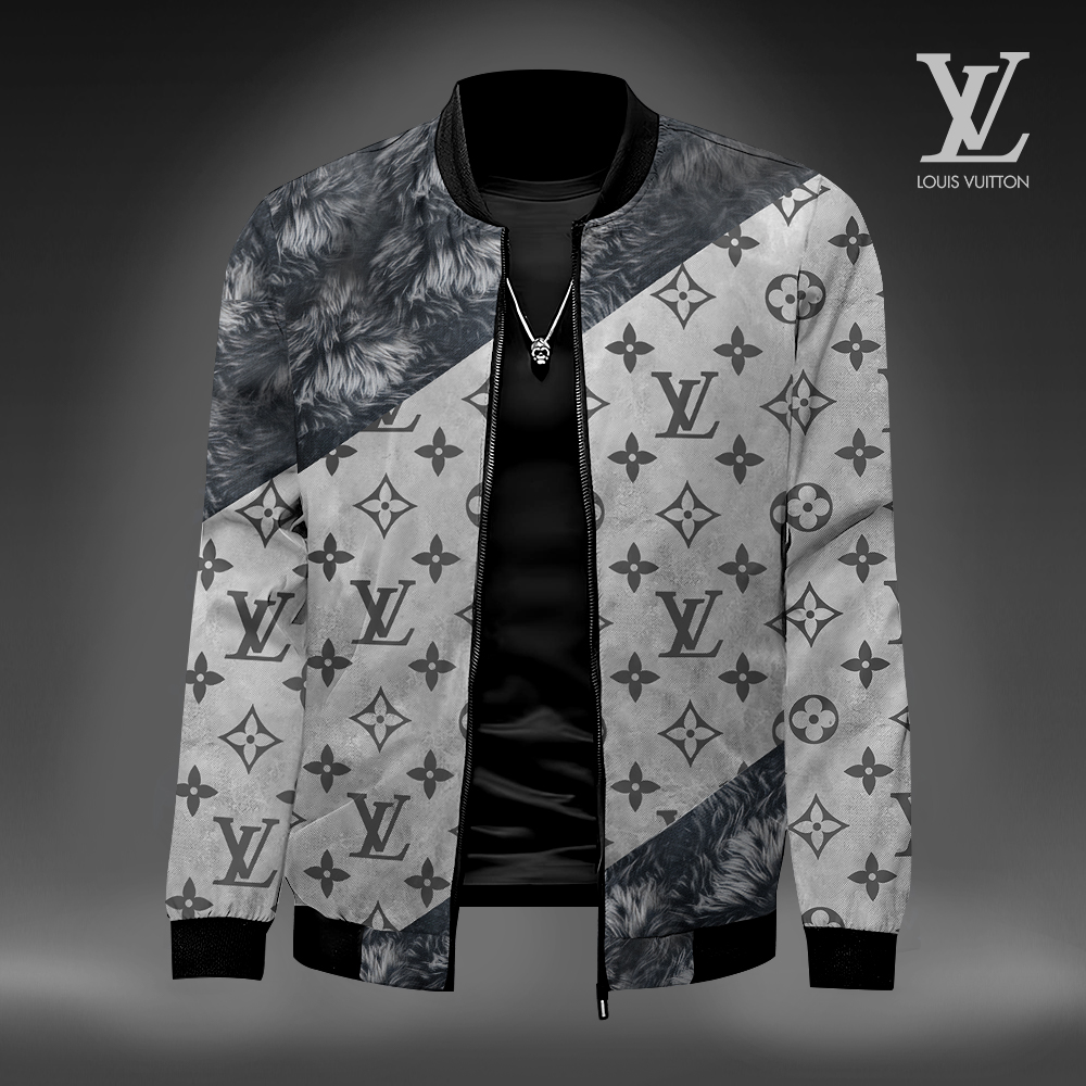 Louis Vuitton Grey Luxury Brand Premium Varsity Jacket Special Collection Style Fashion Outfits