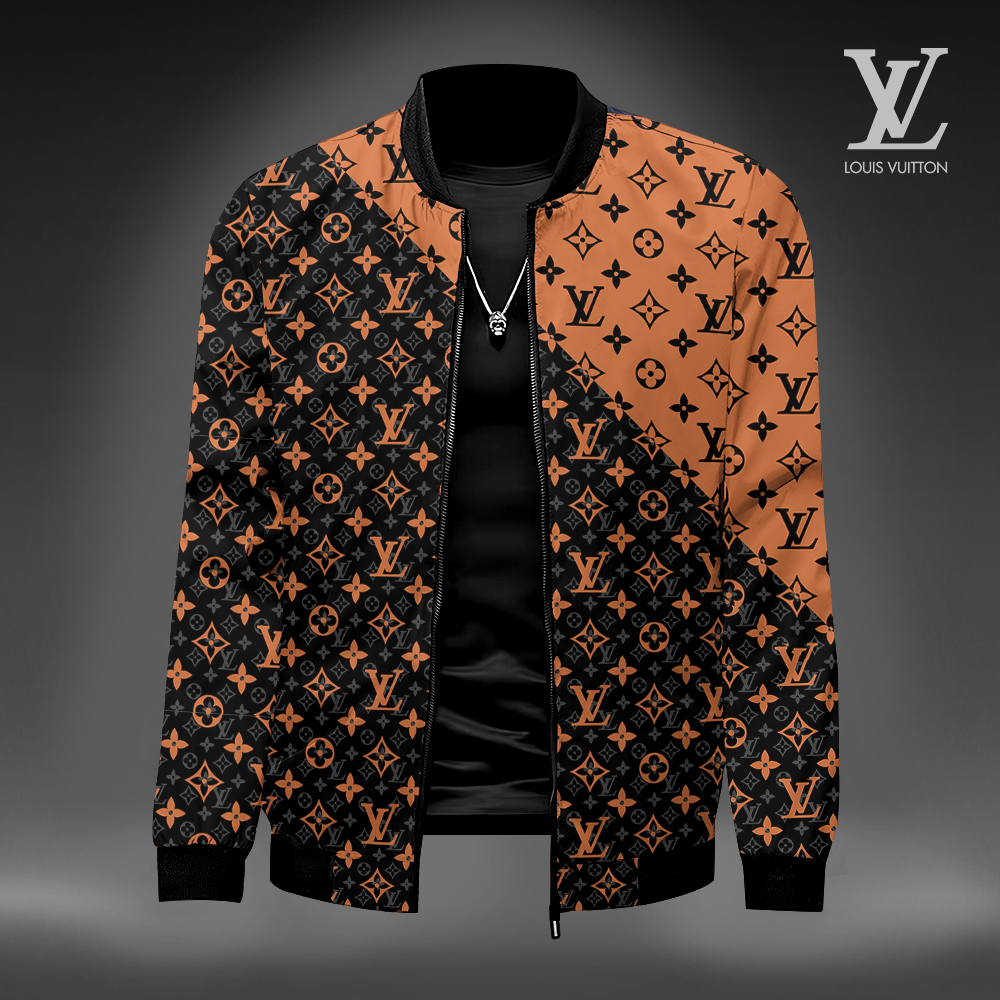 Louis Vuitton Orange Black Luxury Brand Premium Varsity Jacket Special Collection Style Fashion Outfits