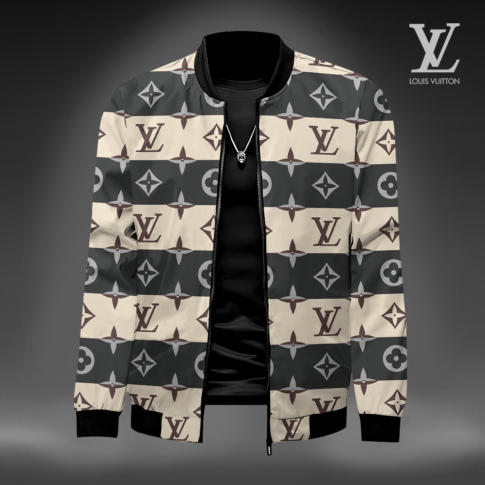 Louis Vuitton Black Beige Luxury Brand Premium Varsity Jacket Special Collection Style Fashion Outfits