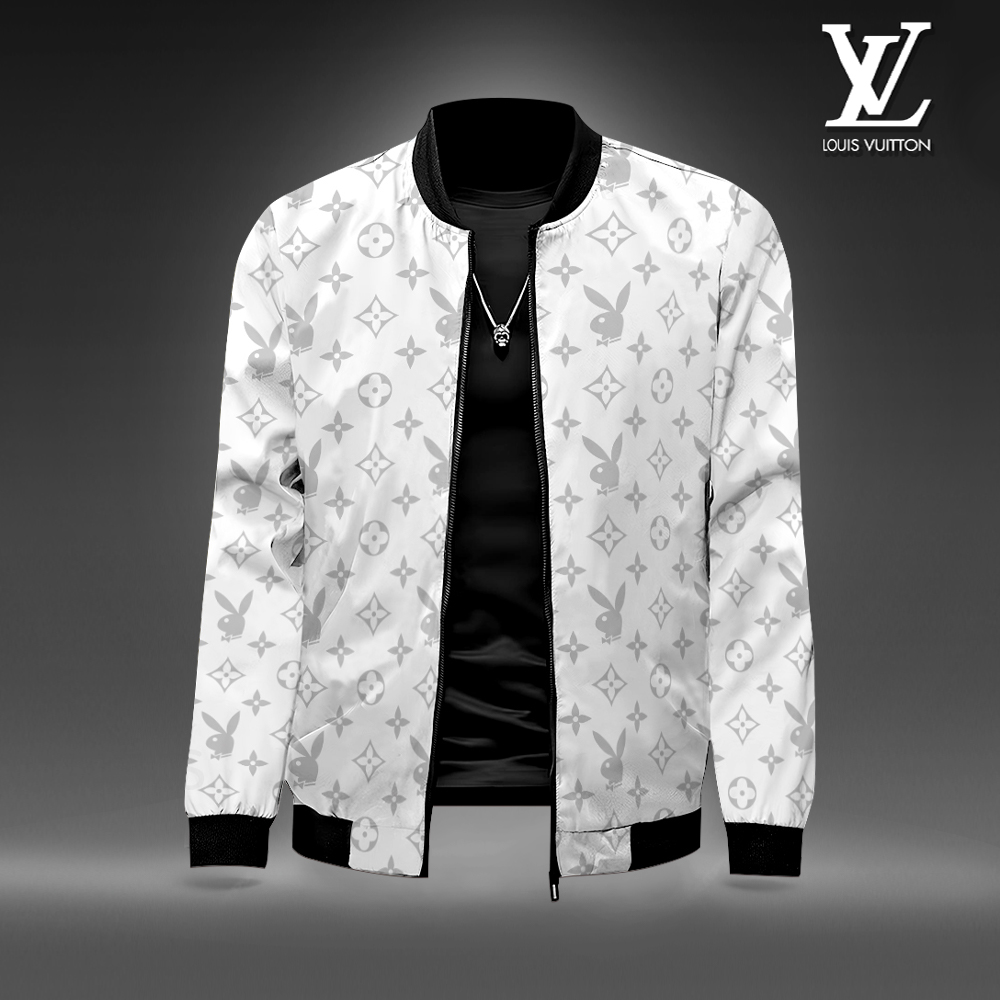 Louis Vuitton Playboy White Luxury Brand Premium Varsity Jacket Special Collection Style Fashion Outfits