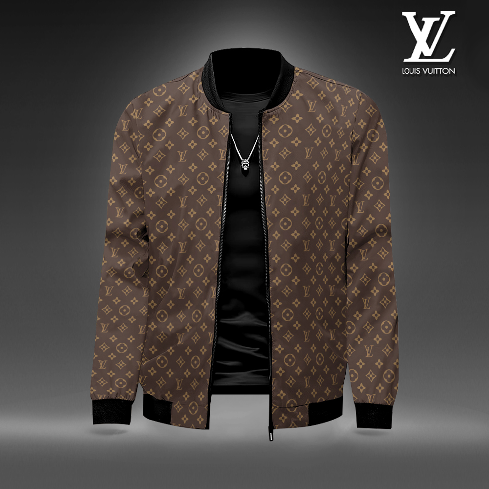 Louis Vuitton Brown Pattern Luxury Brand Premium Varsity Jacket Special Collection Style Fashion Outfits