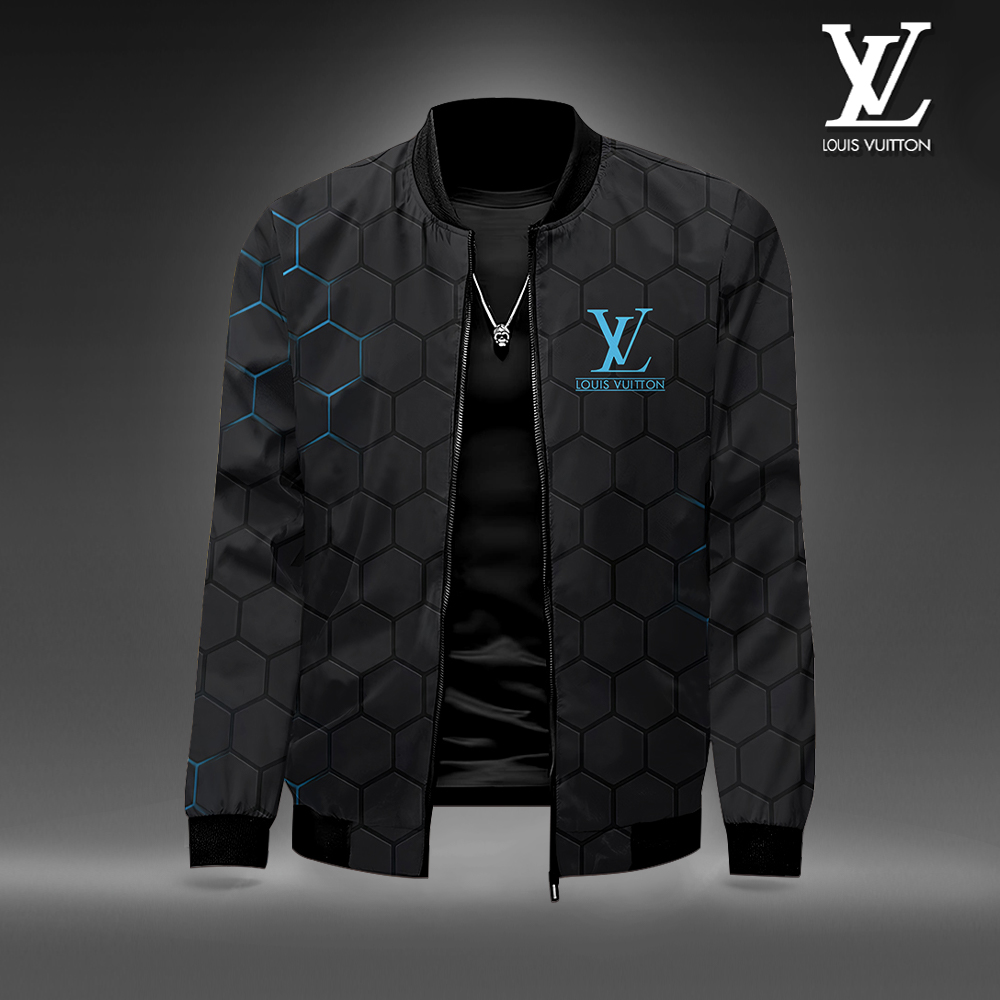 Louis Vuitton Logo Black Luxury Brand Premium Varsity Jacket Special Style Collection Fashion Outfits
