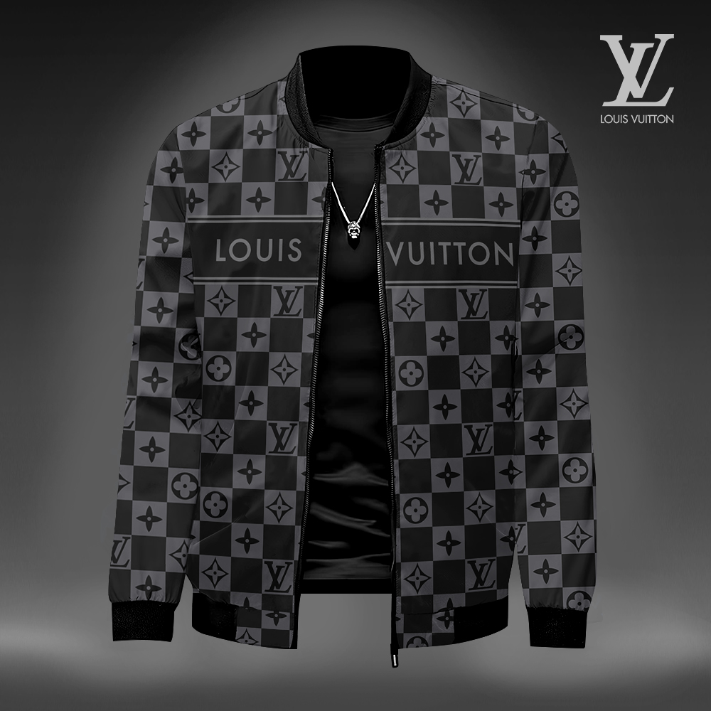 Louis Vuitton Logo Black Luxury Brand Premium Varsity Jacket Fashion Style Collection Special Outfits