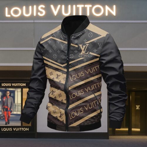 Louis Vuitton Brown Black Luxury Brand Premium Varsity Jacket Fashion Style Collection Special Outfits