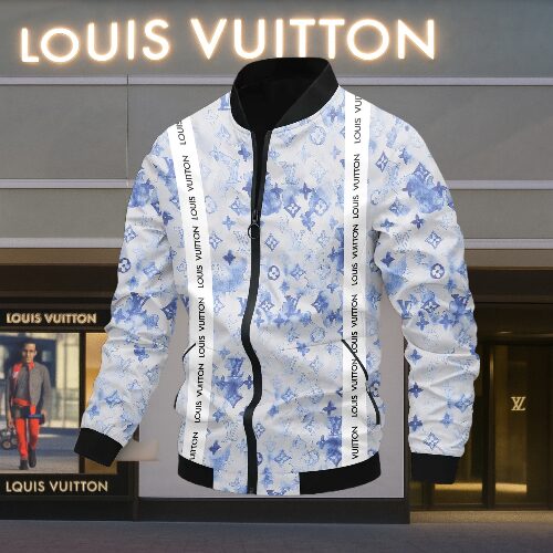 Louis Vuitton Blue White Luxury Brand Varsity Jacket Premium Fashion Style Collection Special Outfits
