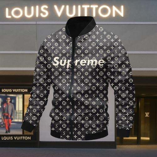 Louis Vuitton Supreme Black Luxury Brand Premium Varsity Jacket Fashion Style Collection Special Outfits