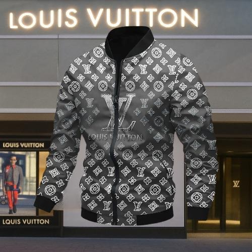 Louis Vuitton Grey Luxury Brand Varsity Jacket Premium Fashion Style Collection Special Outfits