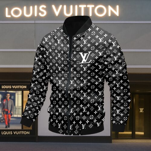 Louis Vuitton Black White Logo Luxury Brand Varsity Jacket Premium Fashion Style Collection Special Outfits