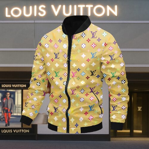 Louis Vuitton Yellow Luxury Brand Varsity Jacket Premium Fashion Style Collection Special Outfits