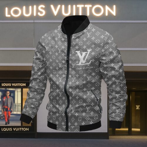 Louis Vuitton Grey Logo Luxury Brand Varsity Jacket Premium Fashion Style Collection Special Outfits
