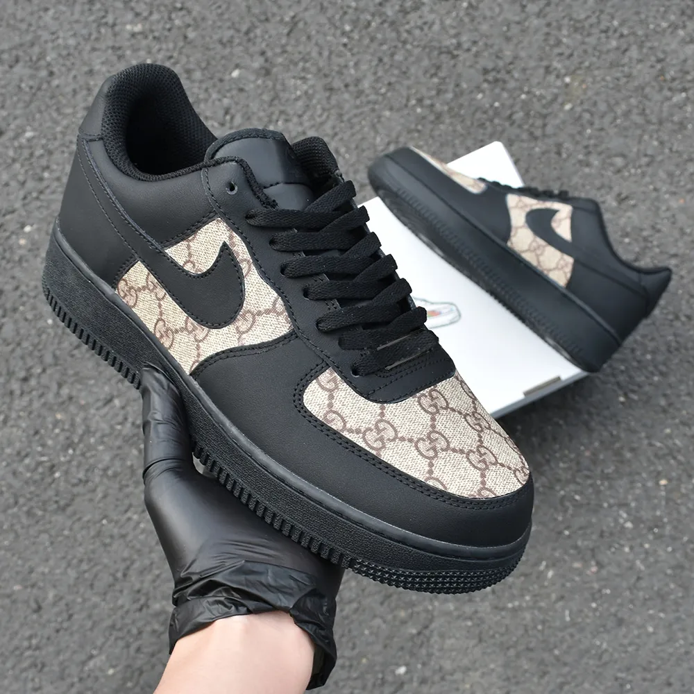 Gucci Nike Black Luxury Brand Air Force 1 Sneakers Premium Shoes Fashion Collection For Men Women
