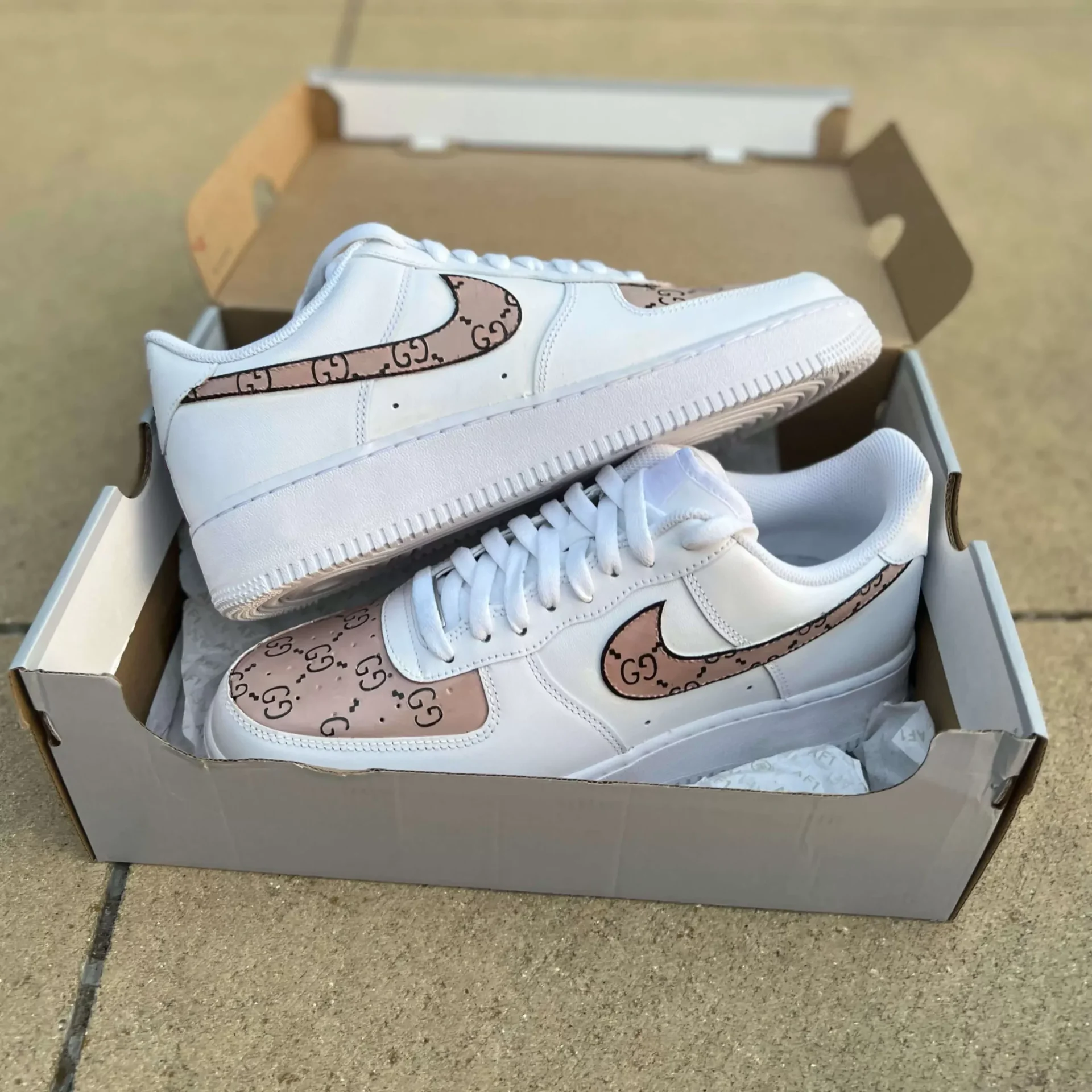 Louis Vuitton Nike Brown Logo White Luxury Brand Air Force 1 Sneakers Premium Shoes Fashion Style Collection For Men Women