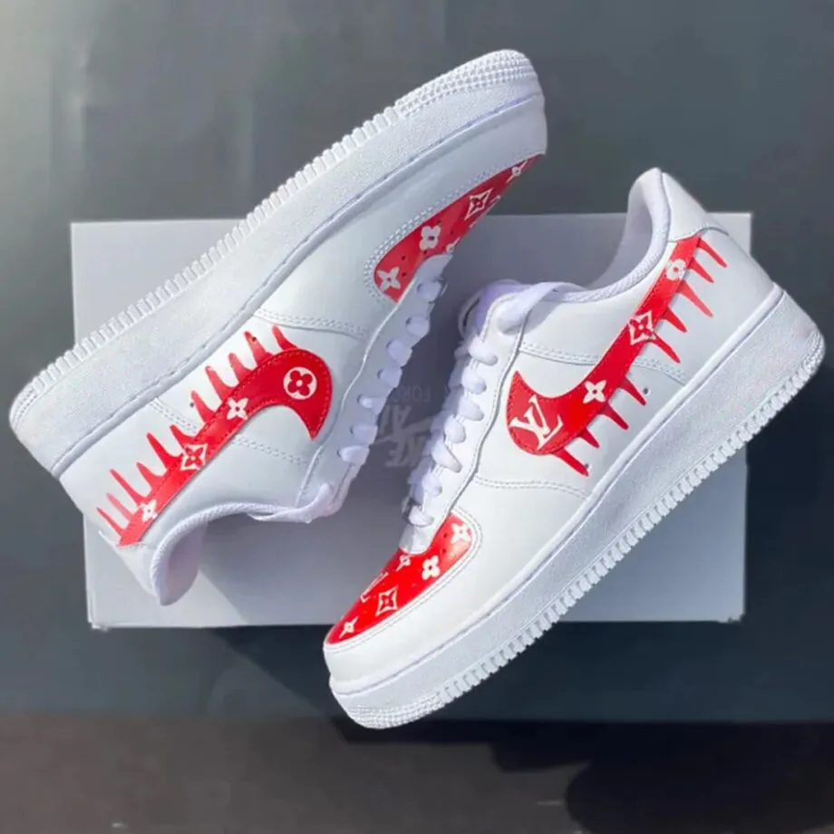 Louis Vuitton Nike Red Logo White Luxury Brand Air Force 1 Sneakers Premium Shoes Fashion Style Collection For Men Women