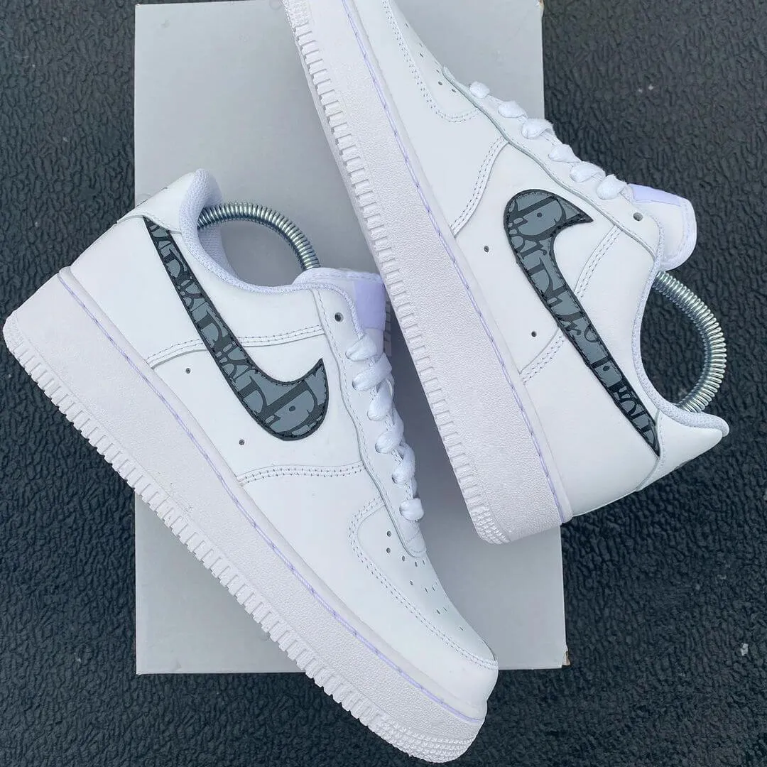 Dior Nike Grey Logo White Luxury Brand Air Force 1 Sneakers Premium Shoes Fashion Style Collection For Men Women
