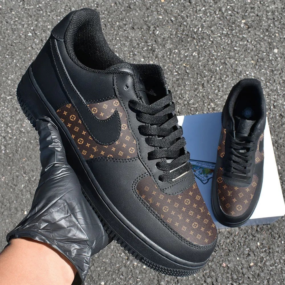 Louis Vuitton Nike Black Luxury Brand Air Force 1 Sneakers Premium Shoes Fashion Style Collection For Men Women