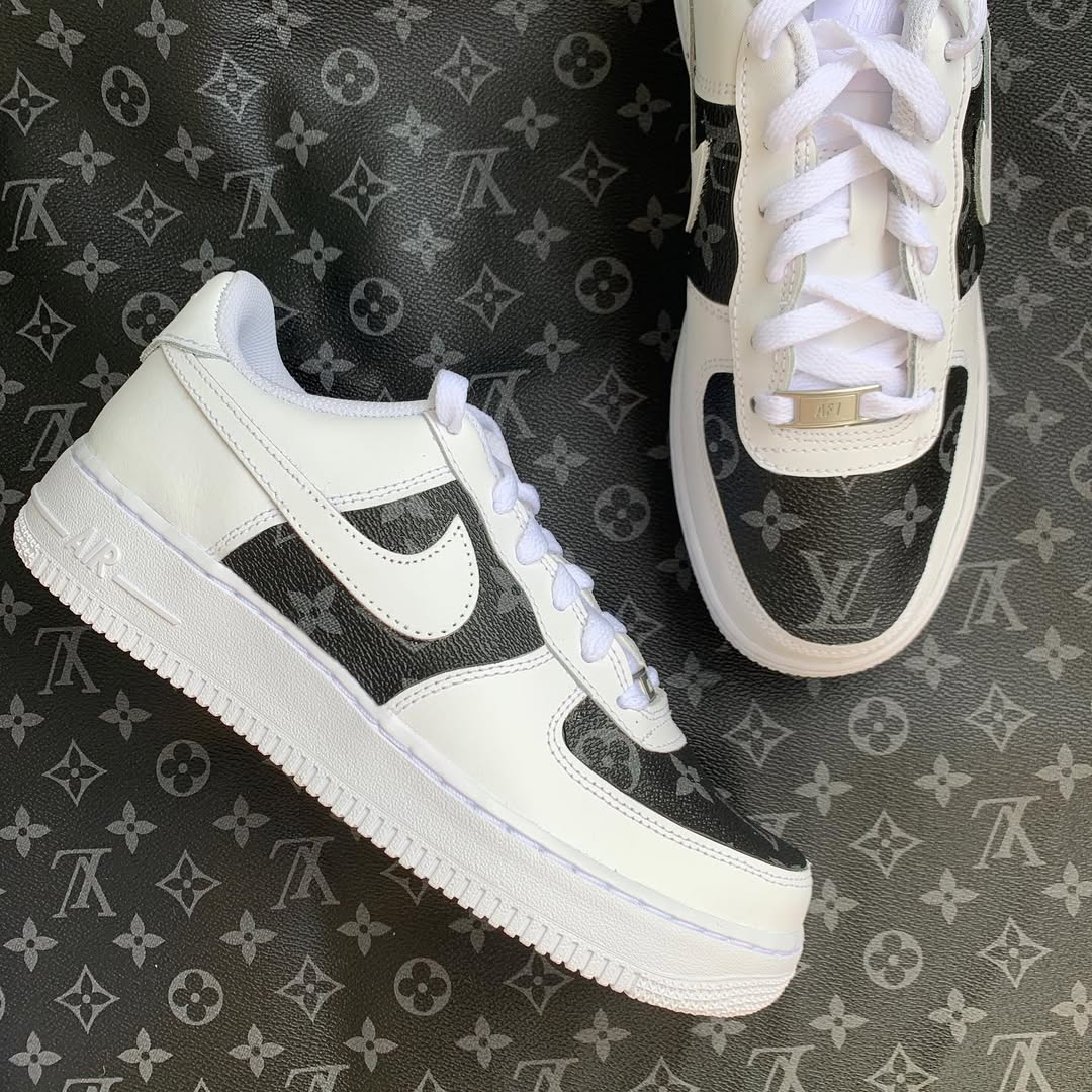 Louis Vuitton Nike Logo Black White Luxury Brand Air Force 1 Sneakers Premium Shoes Fashion Style Collection For Men Women