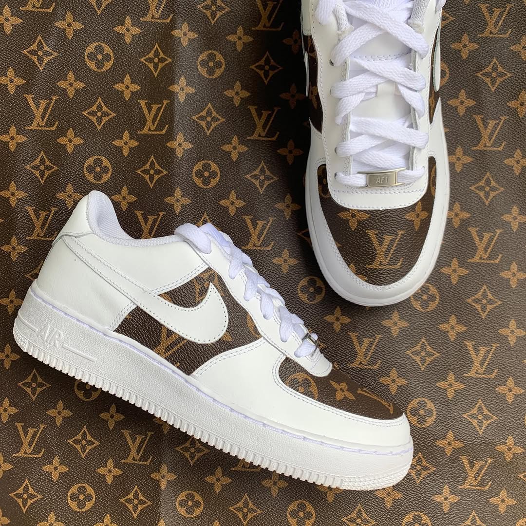 Louis Vuitton Nike Logo Brown White Luxury Brand Air Force 1 Sneakers Premium Shoes Fashion Style Collection For Men Women
