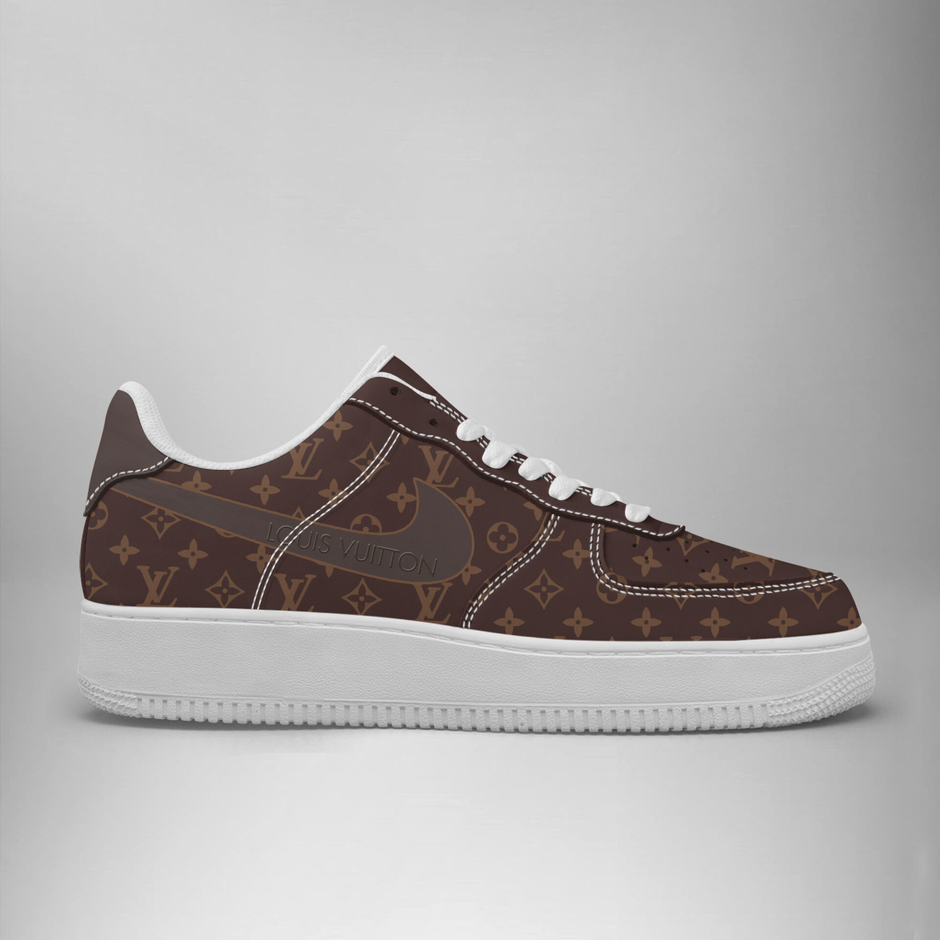 Louis Vuitton Nike Logo Brown Luxury Brand Air Force 1 Sneakers Premium Shoes Fashion Style Collection For Men Women