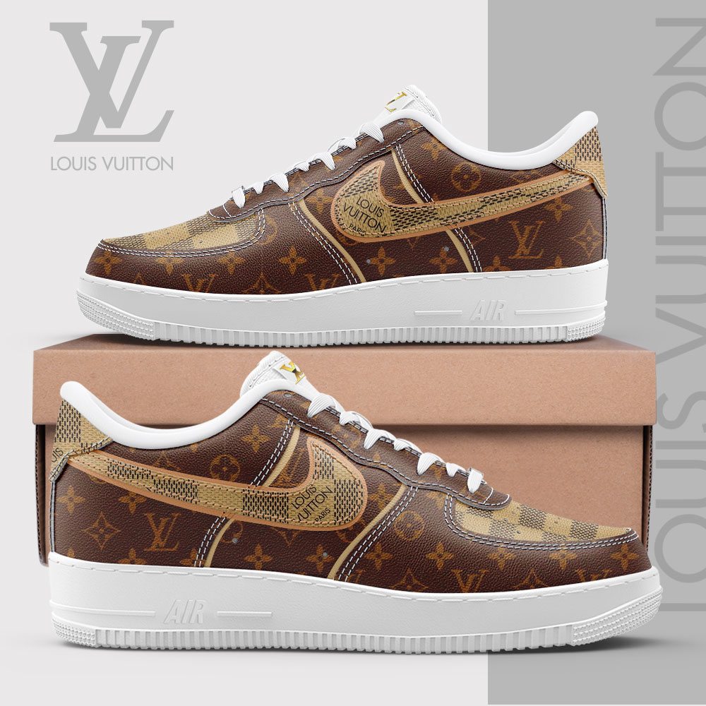 Louis Vuitton Nike Paris Brown Luxury Brand Air Force 1 Sneakers Premium Shoes Fashion Style Collection For Men Women