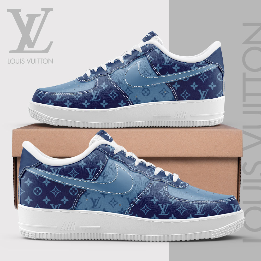 Louis Vuitton Nike Blue Luxury Brand Air Force 1 Sneakers Premium Shoes Fashion Style Collection For Men Women