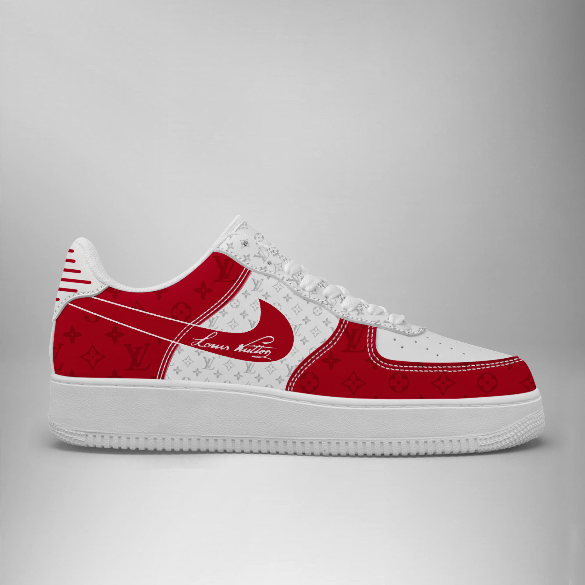 Louis Vuitton Nike Red White Luxury Brand Air Force 1 Sneakers Premium Shoes Fashion Style Collection For Men Women