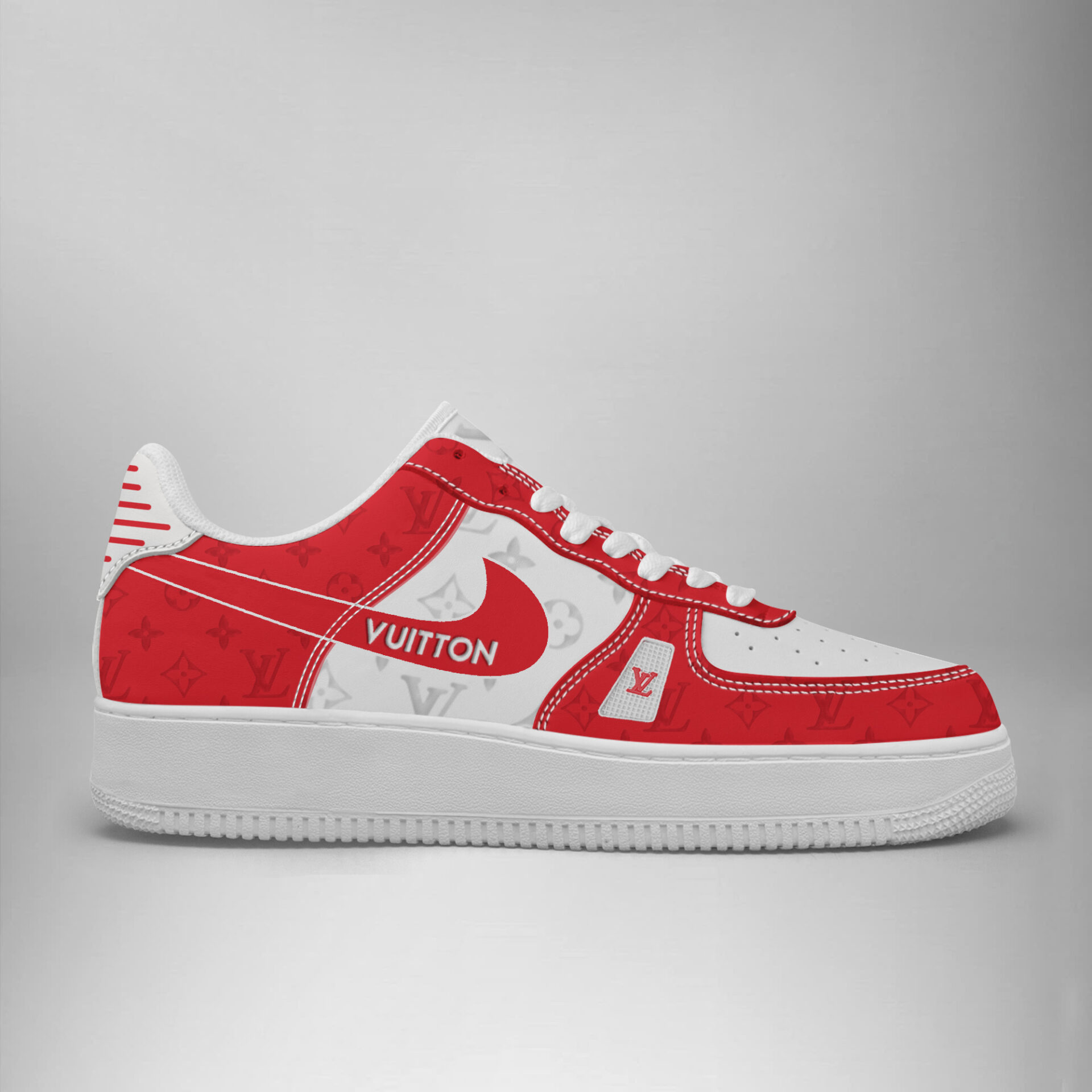 Louis Vuitton Nike Logo Red White Luxury Brand Air Force 1 Sneakers Premium Shoes Fashion Style Collection For Men Women