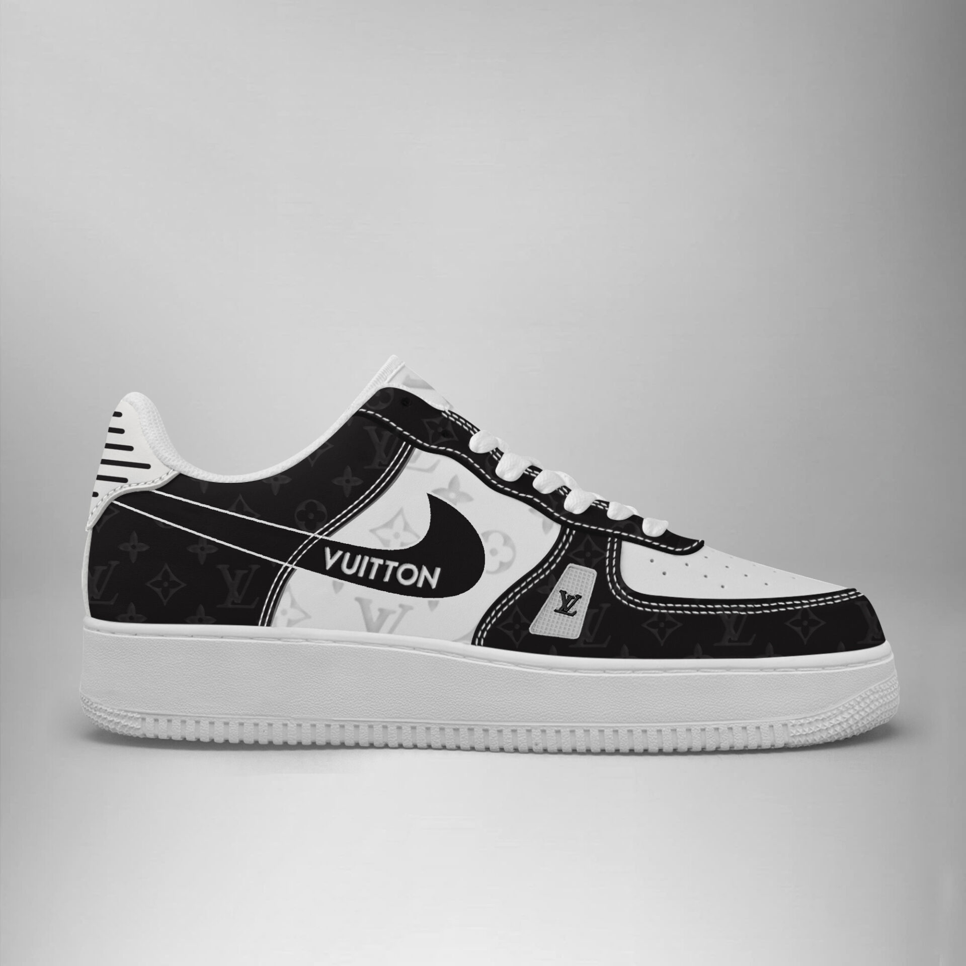 Louis Vuitton Nike Logo Black White Luxury Brand Air Force 1 Sneakers Premium Shoes Fashion Style Collection For Men Women