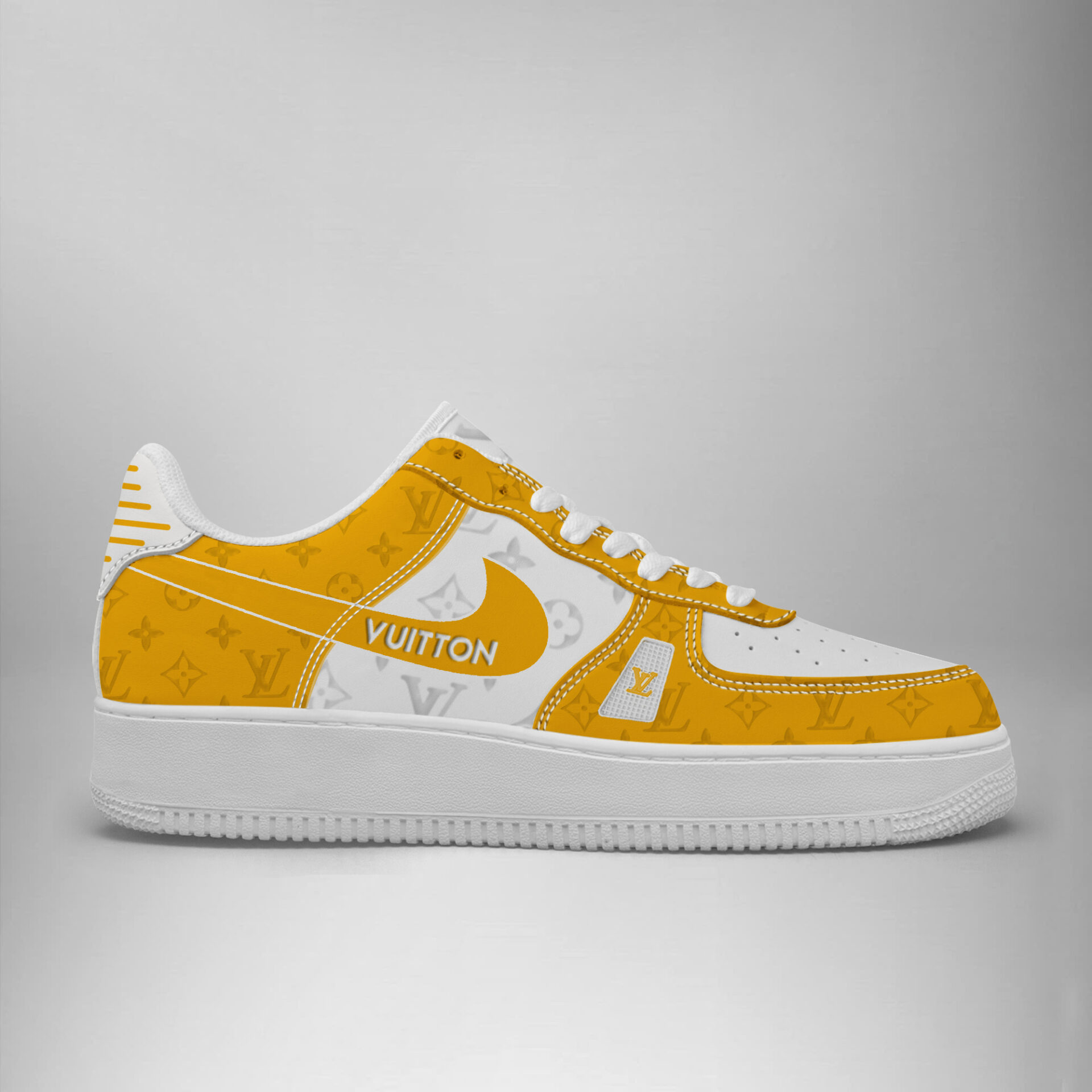 Louis Vuitton Nike Logo Yellow White Luxury Brand Air Force 1 Sneakers Premium Shoes Fashion Style Collection For Men Women