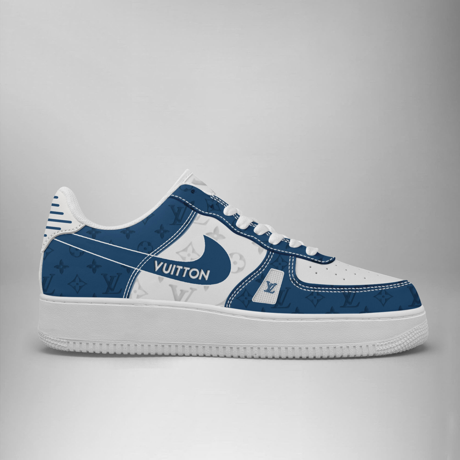 Louis Vuitton Nike Logo Blue White Luxury Brand Air Force 1 Sneakers Premium Shoes Fashion Style Collection For Men Women