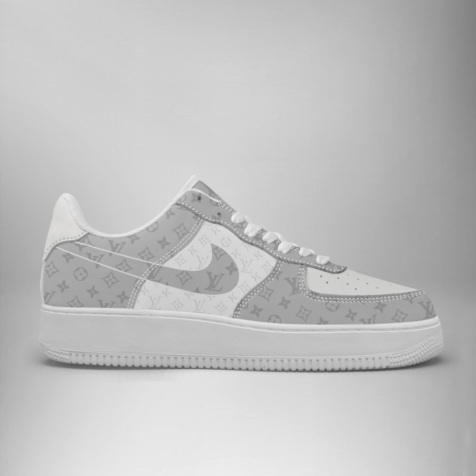Louis Vuitton Nike Grey Limited Luxury Brand Air Force 1 Sneakers Premium Shoes Fashion Style Collection For Men Women