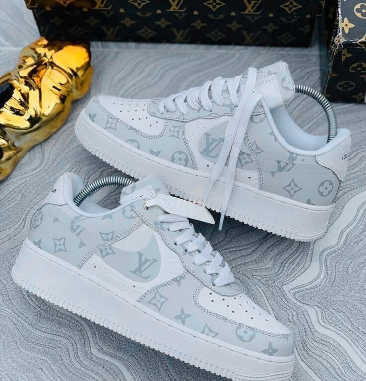 Louis Vuitton Nike Limited Grey White Luxury Brand Air Force 1 Sneakers Premium Shoes Fashion Style Collection For Men Women