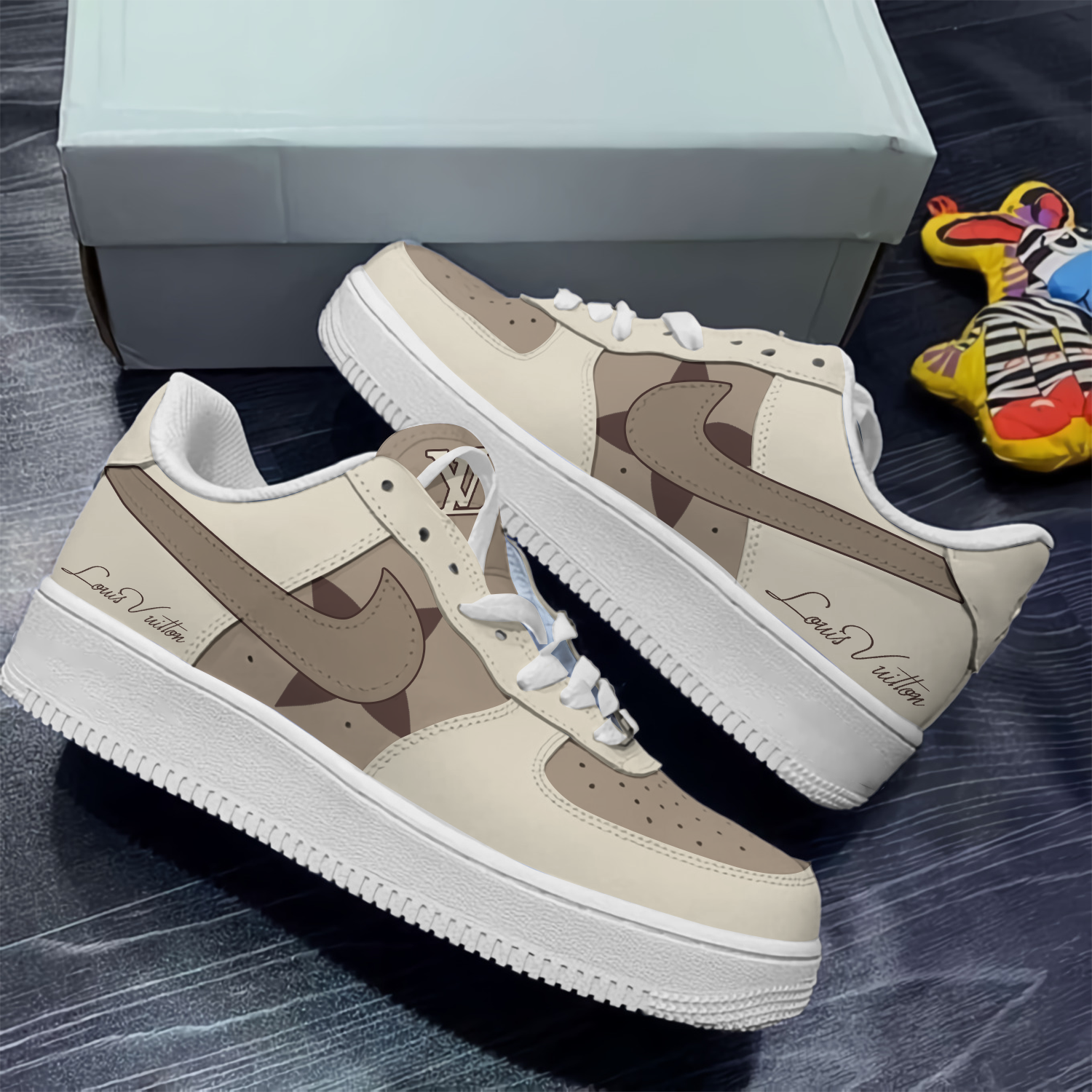 Louis Vuitton Nike Limited Beige Luxury Brand Air Force 1 Sneakers Premium Shoes Fashion Style Collection For Men Women