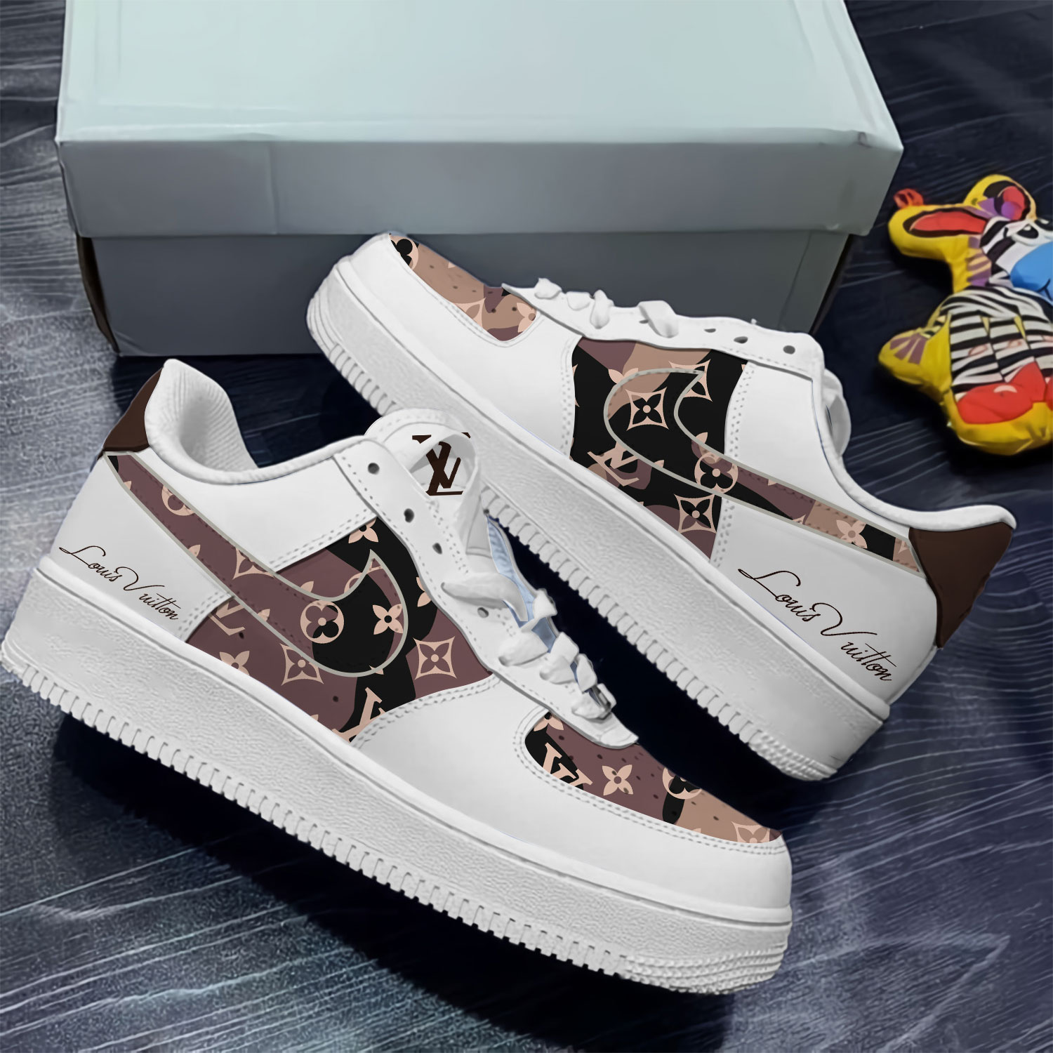 Louis Vuitton Nike Limited Brown Luxury Brand Air Force 1 Sneakers Premium Shoes Fashion Style Collection For Men Women