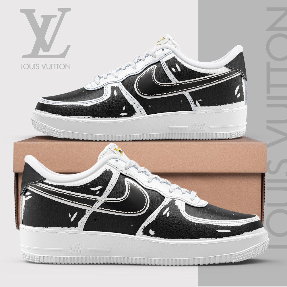 Louis Vuitton Nike Black Luxury Brand Air Force 1 Sneakers Premium Shoes Fashion Style Limited Collection For Men Women