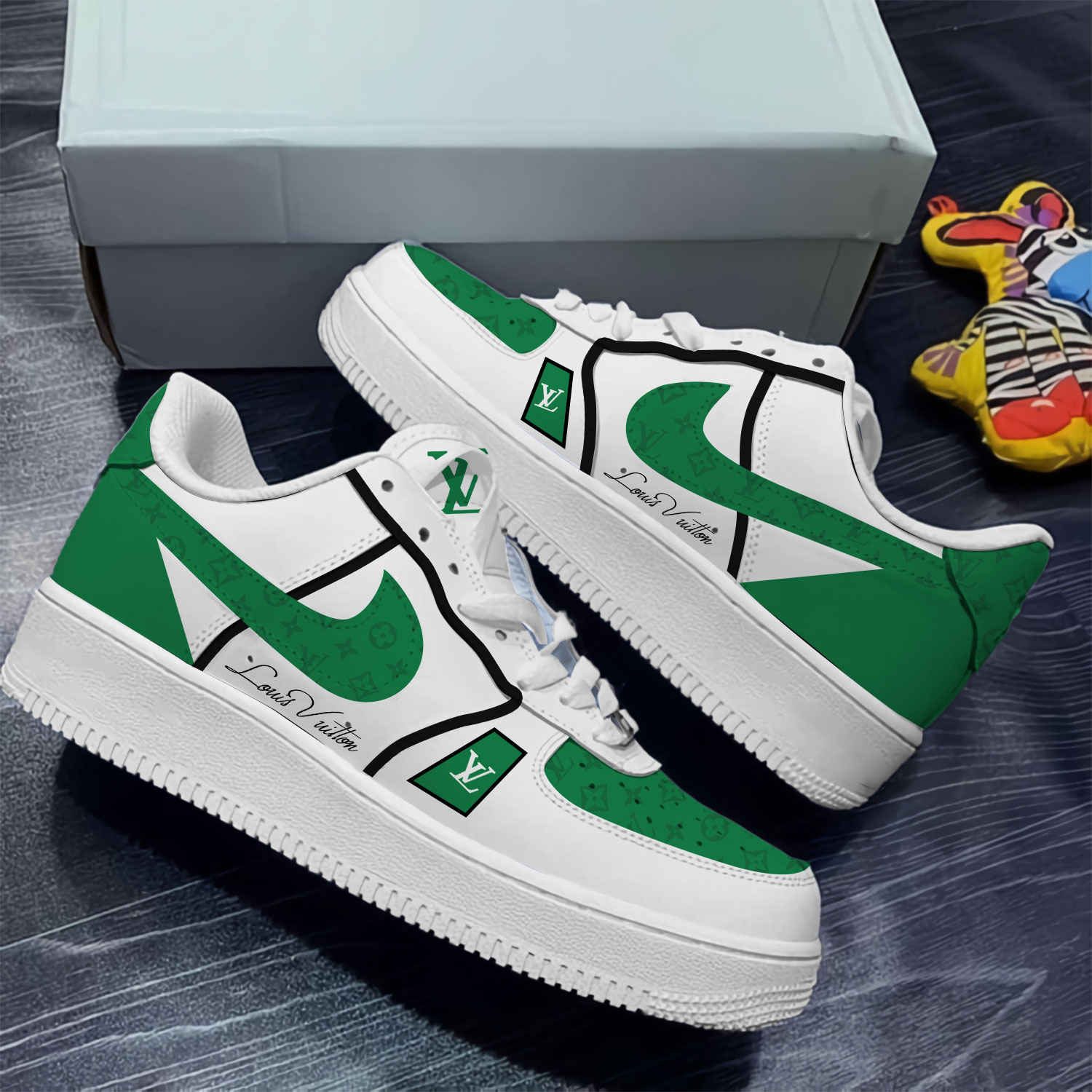 Louis Vuitton Nike Green Luxury Brand Air Force 1 Sneakers Premium Shoes Fashion Style Limited Collection For Men Women
