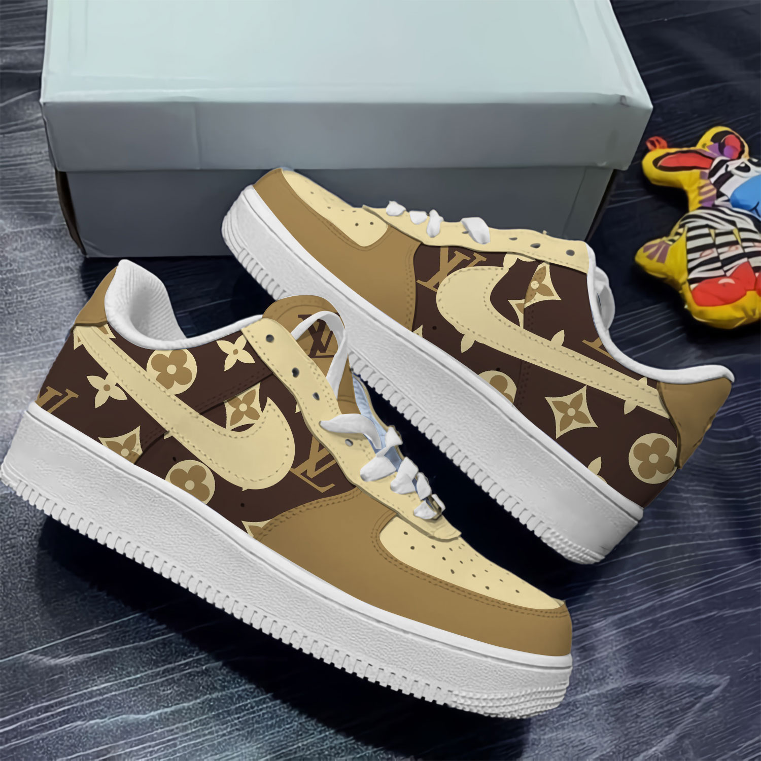 Louis Vuitton Nike Yellow Brown Luxury Brand Air Force 1 Sneakers Premium Shoes Fashion Style Limited Collection For Men Women