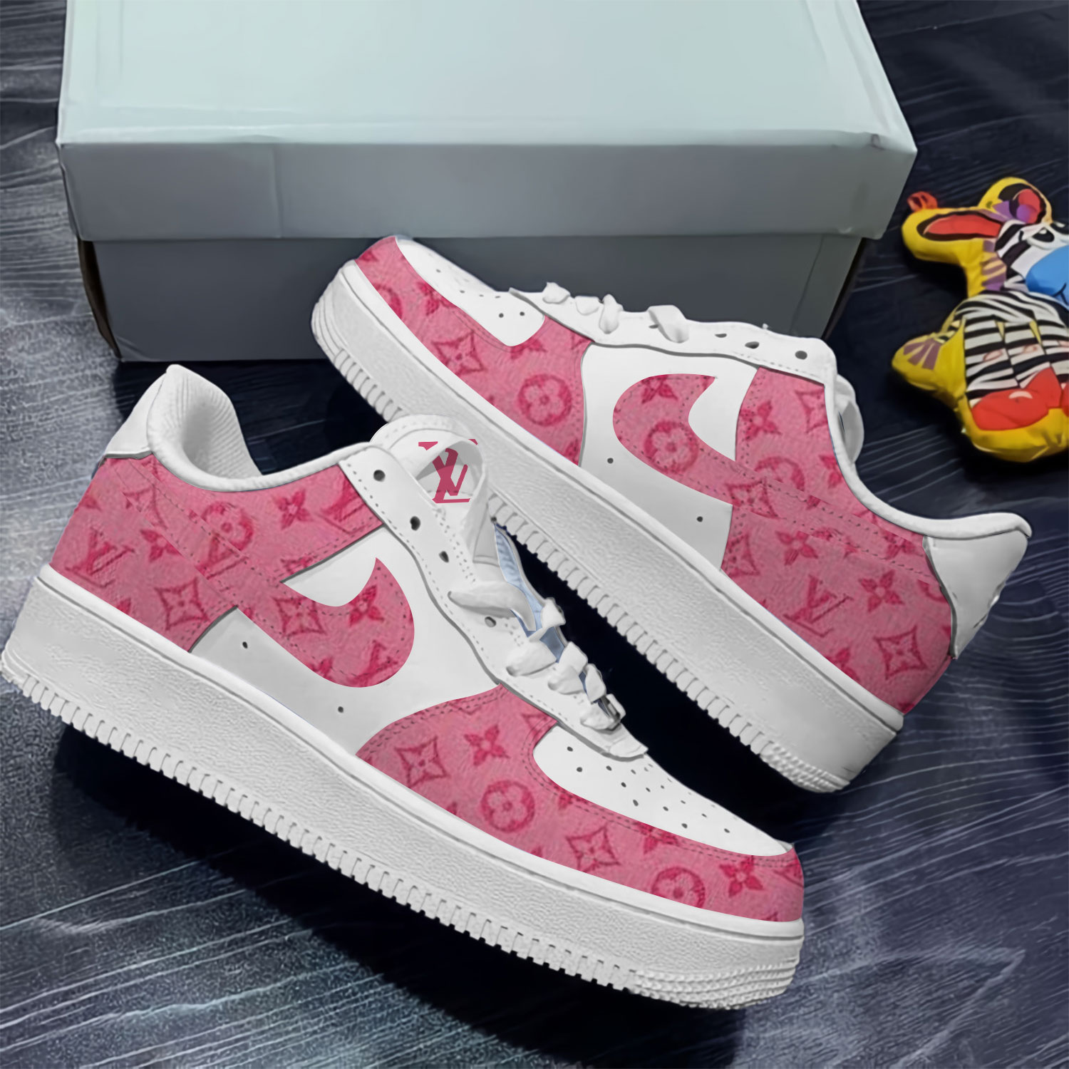 Louis Vuitton Nike Pink Luxury Brand Air Force 1 Sneakers Premium Shoes Fashion Style Limited Collection For Men Women
