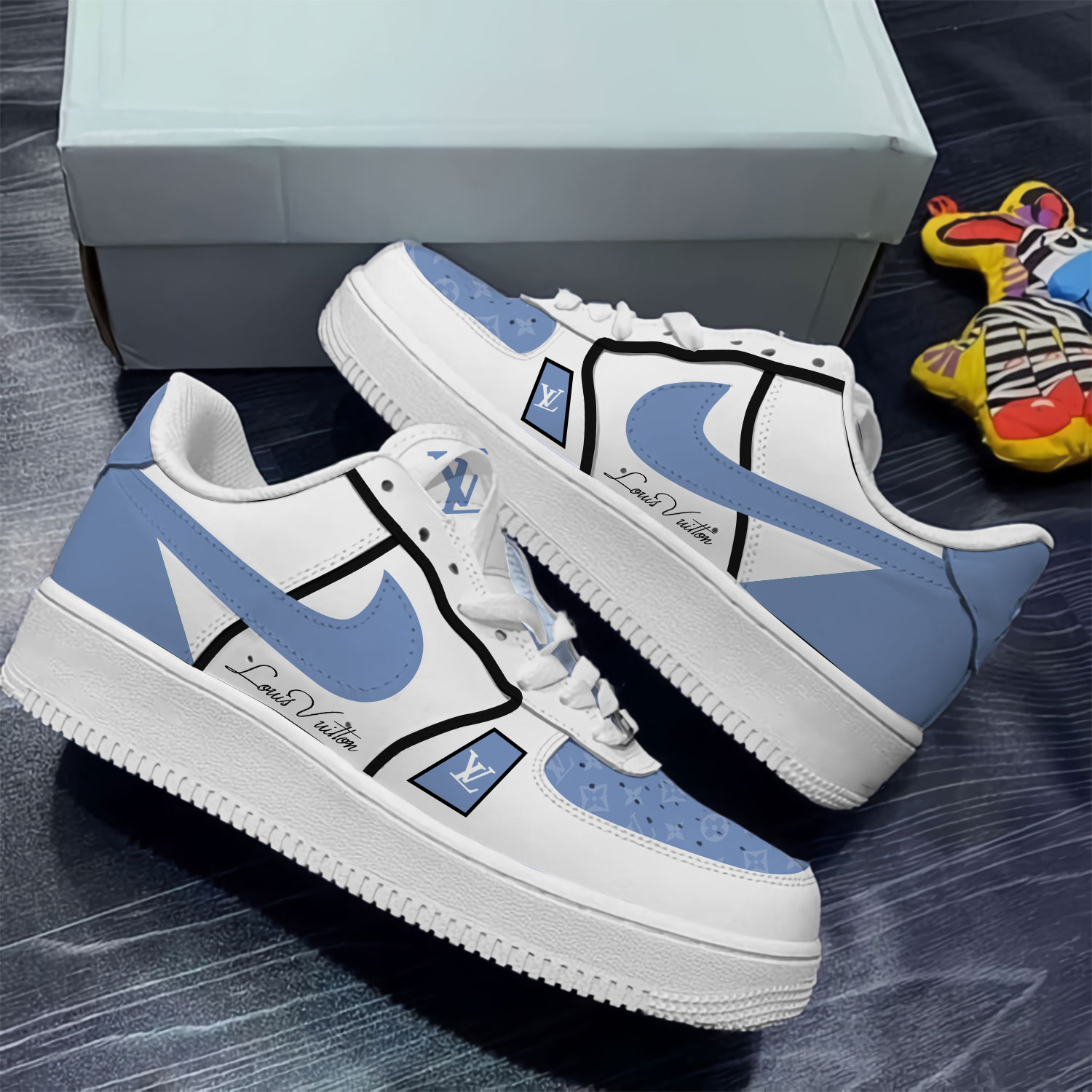Louis Vuitton Nike Blue Luxury Brand Air Force 1 Sneakers Premium Shoes Fashion Style Limited Collection For Men Women