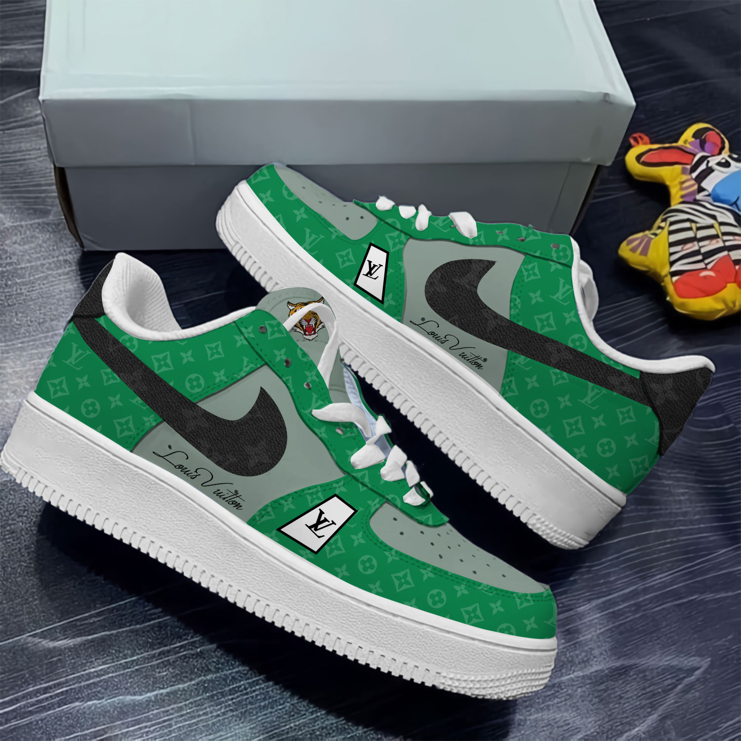 Louis Vuitton Nike Tiger Green Luxury Brand Air Force 1 Sneakers Premium Shoes Fashion Style Limited Collection For Men Women