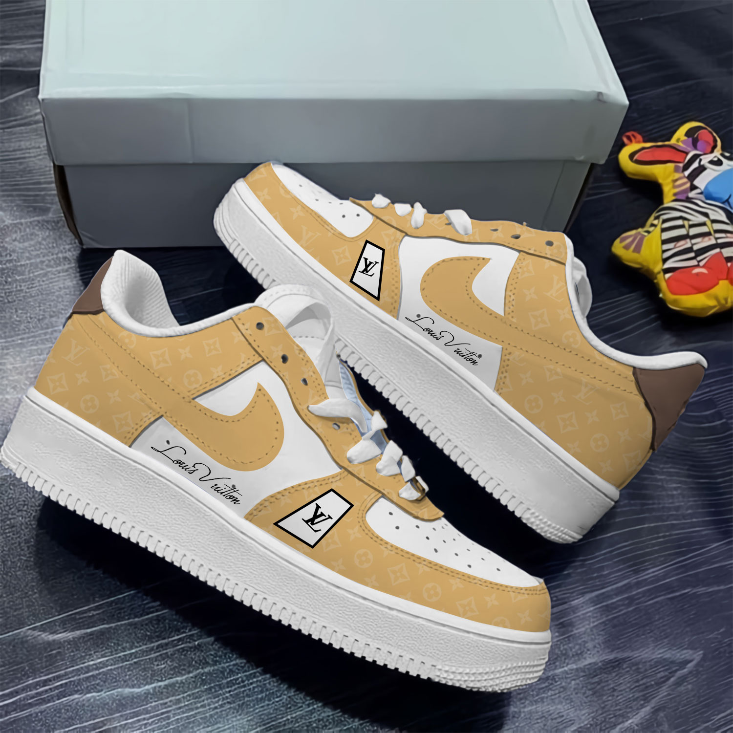 Louis Vuitton Nike Yellow Luxury Brand Air Force 1 Sneakers Premium Shoes Fashion Style Limited Collection For Men Women