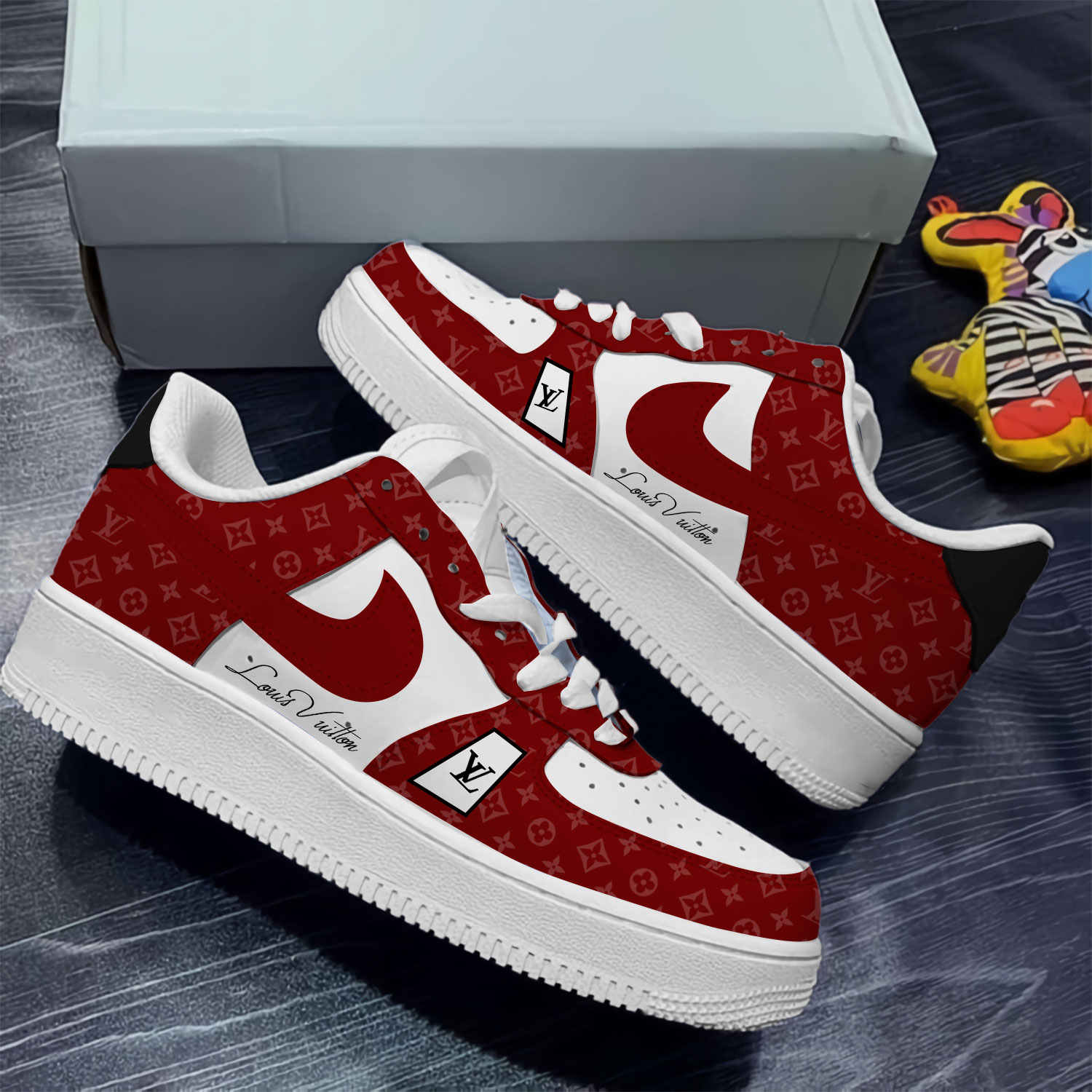 Louis Vuitton Nike Red Luxury Brand Air Force 1 Sneakers Premium Shoes Fashion Style Limited Collection For Men Women