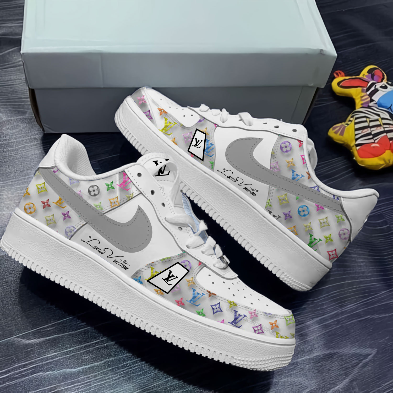 Louis Vuitton Nike Colorful Logo Luxury Brand Air Force 1 Sneakers Premium Fashion Style Shoes Limited Collection For Men Women